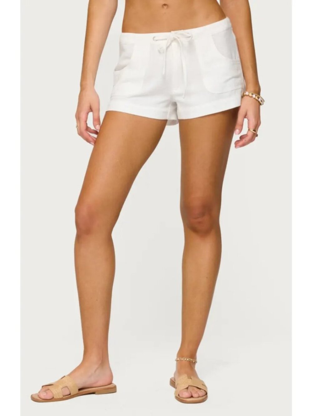 Edikted Hollis Cotton & Linen Shorts White Drawstring Lightweight Casual XS NWT